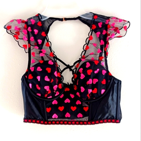 Victoria's Secret Other - Victoria's Secret Black Bra With Embroidered Hearts, Size S